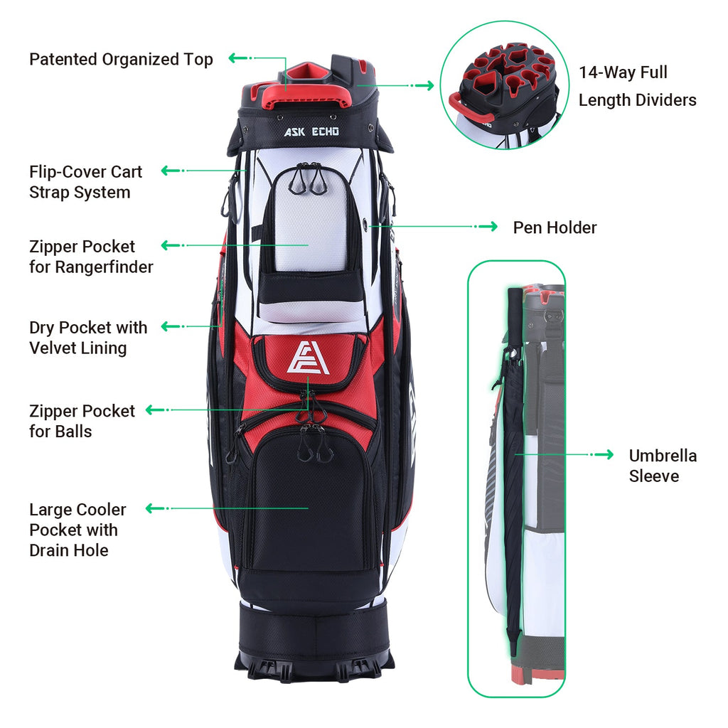 Ask Echo T-LOCK 2.0 14 Way Organizer Dividers Golf Soundless Cart Bag / White
