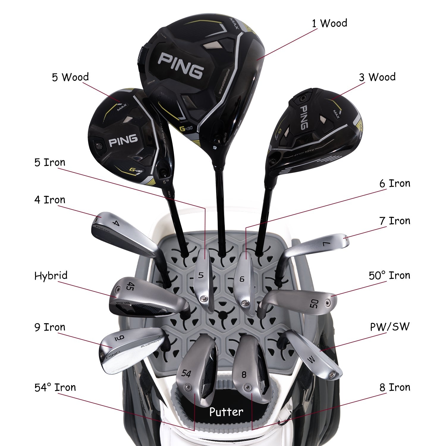 Ask Echo 2025 SLC-130LE Luxury 15 Way Full Length Dividers Golf Quiet Synthetic Leather Cart Bag / GreyWhite